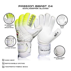GK Saver Football Goalkeeper Gloves Passion Beast Pro Professional Anti Slip Grip Palm Soccer Goalie Gloves. (Passion Beast Pro 4, SIZE 8)