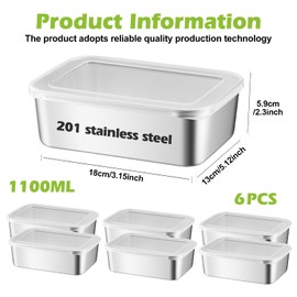 Set of 6 Food Boxes for Fridge, Food Storage Box with Lid, Fresh Food Storage Containers, Stainless Steel Food Storage Boxes for Fridge, Stainless Steel Food
