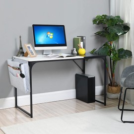 Homy Casa Inc 47 inch Study Storage Bag Space Saving for Home Office, Modern Simple Style PC Metal Frame Computer Desk, Writing Table, Black, White