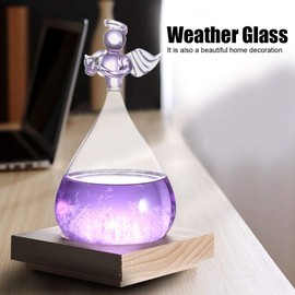 Joyzan Storm Glass Weather Predictor, Predicting Forecaster Glass Barometer Water Drop Cloud Station Office Home Decor Decorative Bottle Tabletop Crystal Desktop Decoration Wood Base Christmas Gift