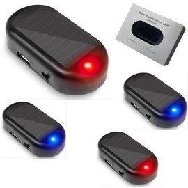 RQG Fake Car Alarm Light,Car Solar Power Simulated Dummy Alarm,Anti-Theft LED Flashing Security Alarm Lights for Car,with USB Charger Port, Car Accessories for Most Cars(Red*2pcs+Blue*2pcs)