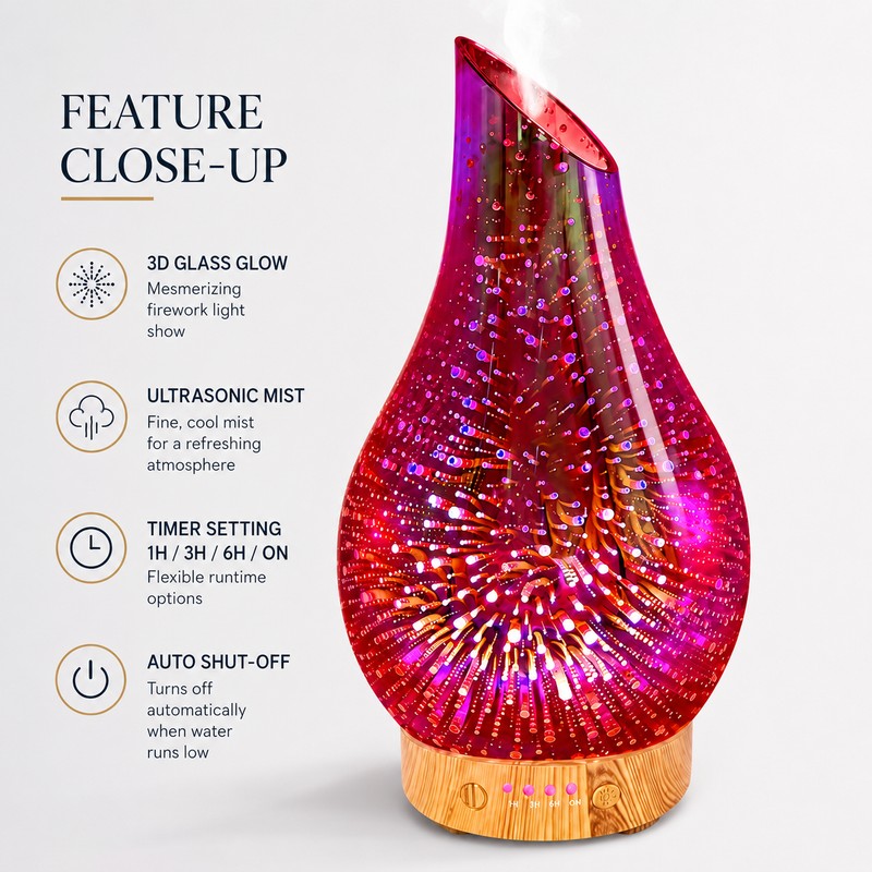 3D Essential Oil Diffuser for Bedroom Relaxation – 100ml Ultrasonic