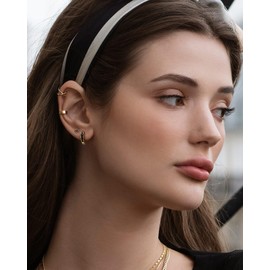 GLOQUAT 14K Gold Black Huggie Earrings for Women her Small Hoops for Women Cubic Zirconia Huggies Baguette Earrings Mini Gold Hoops Hypoallergenic Best Jewelry Gifts 10mm