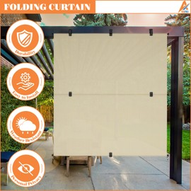 AwnPro 4'W x 6'H Outdoor Shade Blinds Patio Roller Blinds Blackout Shade Outdoor Collapsible Privacy Screen for Gazebo Balcony Porch Carport Patio Window (Beige, Foldable)