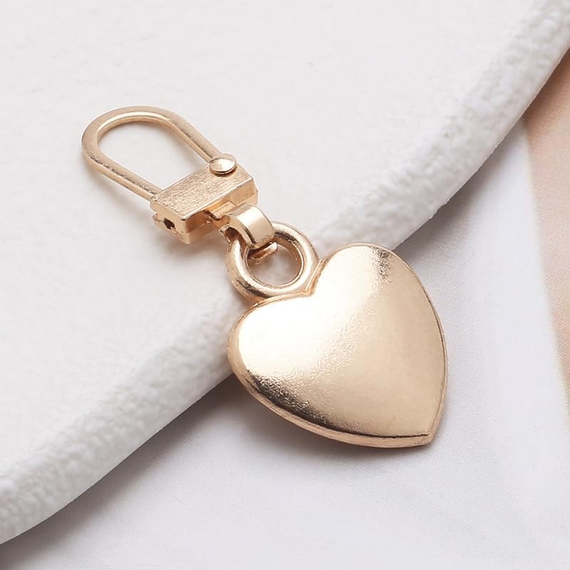 5Pcs Gold Heart Shaped Zipper Pull Replacement Metal Zipper Backpack