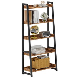 IRONCK Industrial Bookshelf 5-Tier 31.5in Wide, Bookcase Ladder Shelf, Storage Shelves Rack Shelf Unit, Accent Furniture Metal Frame, Home Office Furniture for Bathroom, Living Room