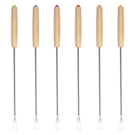 6 PCS 9.5 Inches Stainless Steel Fondue Forks Fondue Sticks Set Heat Resistant Stainless Steel with Wooden Handle for Roast Meat Chocolate Dessert Cheese Marshmallows (6 Colors)