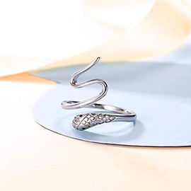 Willys Jewellery Snake Ring 925 Sterling Silver with AAA Cubic Zirconia for Women and Girls Easily Adjustable, Sterling Silver Sterling silver AAA Cubic Zirconia, Cubic Zirconia