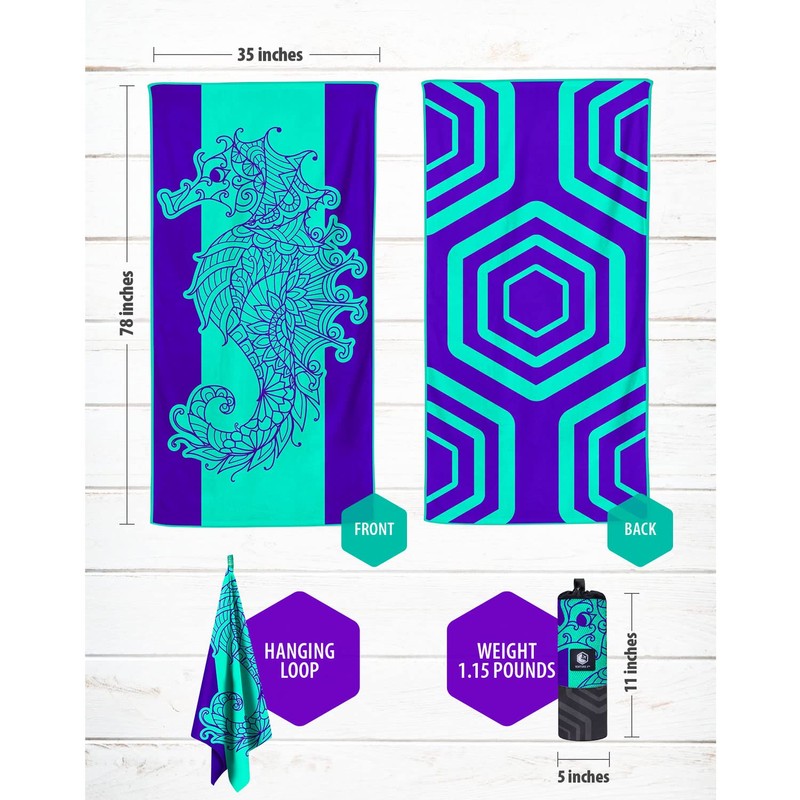 VENTURE 4TH Microfiber Beach Towel: Quick-Dry, Compact, Sand-Free, Absorbent, Sandproof