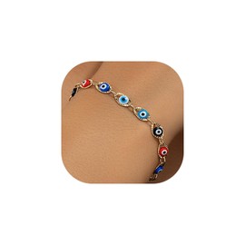 LXSSLY Colorful Evil Eye Bracelet for Women, 14K Gold Plated Lucky Blue Eye Chain Jewelry