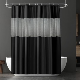 URAQT Shower Curtain, Anti-Mould, Waterproof, Quick-Drying Shower Curtains, Washable PEVA Shower Curtains, 180 x 180 cm with 12 Plastic Shower Curtain Rings, Bath Shower Curtain (Black Splice)