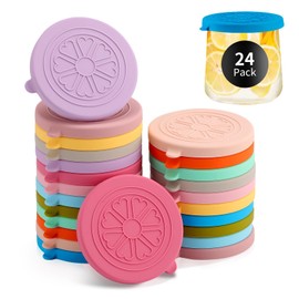 VOLCANOES CLUB Colorful Silicone Lids For 5 Oz Glass Yogurt Jars | 24 Pack Covers Fit Oui Bottles | Leakproof, Reusable, Food-Grade