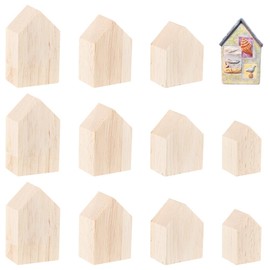 OLYCRAFT 12Pcs 4 Sizes Unfinished Wooden House Shaped Blocks Small Arrow Shape Wooden Tray Plates Tiny Blank Wooden Cutouts Farmhouse Wooden Craft for Home Kitchen Office Shelf Coffee Bar Decor
