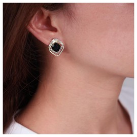 Allereya Vintage Crystal Onyx Earrings Rhinestone Square Stud Earrings Black Onyx Square Earrings Square Geometric Earrings Jewellery for Women and Girls (Black)