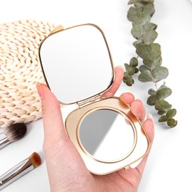 Travel Small Compact 1X/2X Mirror - Handheld, Foldable, Lightweight - Mini Pocket Magnifier for Wallet - Square 3.0 inches x 2.8 inches (Ancient Bronze)