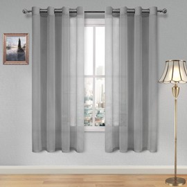 DWCN Sheer Curtains Grey Faux Linen Grommet Curtain for Bedroom 52x 72 Inches Long Set of 2 Panels,1 Pair Window Drapes for Living Room