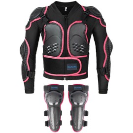 Kids Motorcycle Jacket Armor Suit-Dirt Bike Gear for Children,Back Chest Knee Protection for Cycling Skateboard Skiing (Pink, Large)