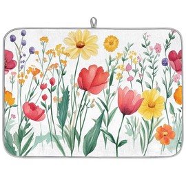 Lakiniss Dish Drying Mat for Counter 18x24 Inches Washable Microfiber Dishes Drainer Mats Ultra Absorbent Heat-Resistant Dish Drying Pad with Hanging Loop for Home Kitchen (Spring Floral)