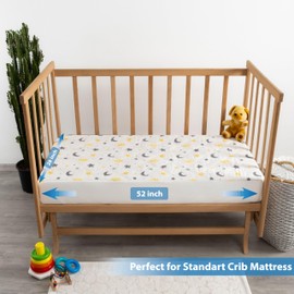 Waterproof Crib Mattress Protector Sheets,%100 Cotton Fabric, Absorbent Crib/Toddler Mattress Protector Sheet Quilted, Oeko-TEX® Certified, Noiseless & Machine Wash, Moon&Star Pattern 52" x 28"