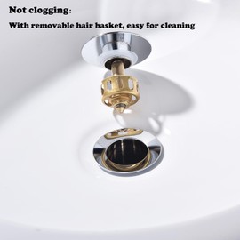 Ximlike Polished Chrome Bathroom Sink Drain, Vessel Sink Pop Up Drain Kit with Overflow Strainer Basket Hair Catcher, Detachable Basket Stopper