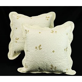 Marina Decoration Embroidered Stitching Quilted Cushion Cover Set Ultra Soft Decorative Throw Square Pillow Covers 2 Pack Set for Couch Sofa Bedroom 20x20 Inch No Insert, Gold Floral and Paisley