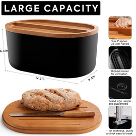 HouseJoy Large Bread Box for Kitchen Countertop,Fiber Bread Box With Thick Cutting Board Lid-Includes,Black Bread Storage for Homemade Container,Corner Bread Holder for Toast Bagel Donut Cookies