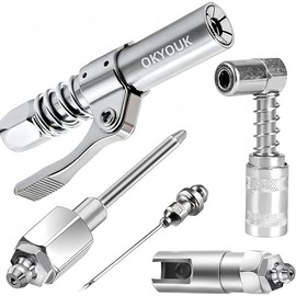 World's Smallest Grease Coupler Only 0.53" with Cleaning Tool,High Pressure Quick Release Grease Tips,Fit 1/8" NPT Manual/Electric Grease Gun for Greasing Locks onto Zerk Fittings (Grease Tip 5P)