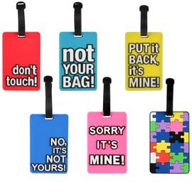 6 Pcs Luggage Tags PVC Suitcase Tags Secure Luggage Labels Colourful Travel ID Bag Labels Tags Business Card Holder with Name ID Card for Travel Bags Suitcases