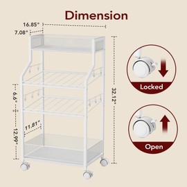 Homsorout Can Organizer for Pantry - Rolling Snack Cart, Multi-Layer Soda Can Organizer for Pantry, Mobile Beverage Storage Rack with Wheels, Versatile Metal Shelf for Kitchen and Office, White