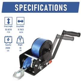DIRBUY 2500lbs Heavy Duty Boat Trailer Winch with 32FT Strap, Dual-Speed 4:1/8:1 Gear, Portable Hand Crank Winch for Boats, Trucks, Trailers, RVs, ATVs, and Jet Skis