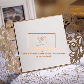 Jofanza 50pcs Blank Laser Cut Wedding Invitations Kit with Envelopes Elegant Lace Flower Gold Invites Cards for Wedding Marriage Bridal Shower
