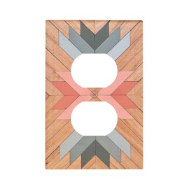 Rustic Aztec Geometric Wood Grain Modern Single Duplex Wall Plate Covers Artistic Light Switch Cover 1 Gang Outlet Plate Decorative Switchplate Covers Electrical Faceplate for Farmhouse Bedroom