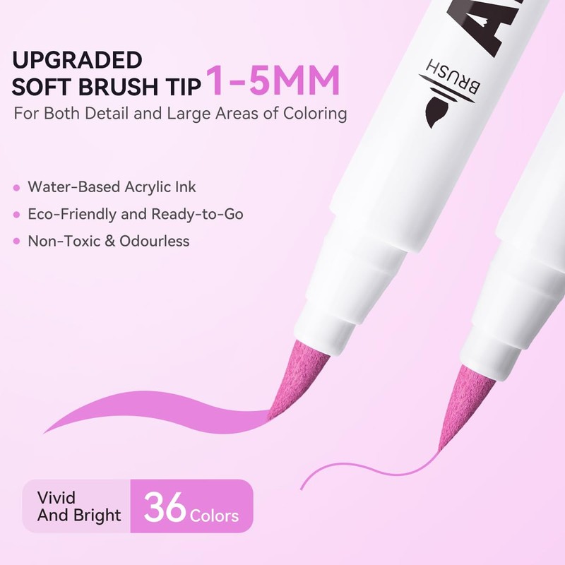 Arrtx Acrylic Paint Pens Basic Series 36D,Brush Tip Markers for
