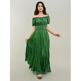 Zhitunemi Renaissance Costume Women Medieval Chemise Dress Peasant Tops Irish Under Dress Green-M