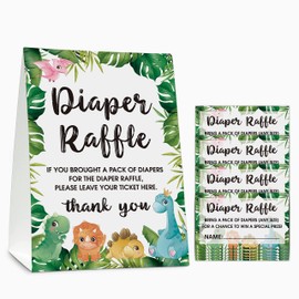 Gihyan Diaper Raffle Baby Shower Game Set(1 Standing Sign + 50 Finding Cards), Dinosaur Theme Diaper Raffle Tickets for Baby Shower, Safari Jungle Gender Reveal Party Favor Decor - A19