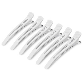 AIMIKE 6pcs Professional Hair Clips for Styling Sectioning, Non Slip No-Trace Duck Billed Hair Clips with Silicone Band, Salon and Home Hair Cutting Clips for Hairdresser, Women, Men - White 4.3” Long