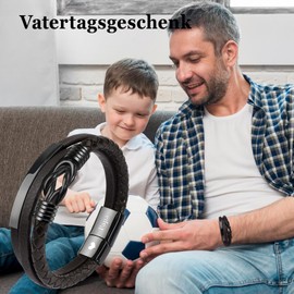 MANVEN Dad Bracelet Gifts for Dad Father's Day Gift Best Dad Gift Birthday Gift for Dad Dad Gift Christmas Stainless Steel Leather Bracelet Engraving "Papa" for Men, Stainless Steel, No gemstone