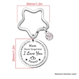 Bifarde Star-Shaped Key Ring for Mom - 'Mum Never Forget That I Love You Forever' - Stylish Stainless Steel Keychain, Gift for Mother’s Day, Birthday, Christmas, Anniversary, Valentine’s Day (Silver)