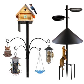 Bird Feeder Pole - 92 Inch Heavy Duty Birdhouse Stand with Squirrel Proof Baffle for Outdoor, Adjustable Bird Feeding Station with Multi Shepherds Hooks Mental Trays for Garden Attracting Wild Birds