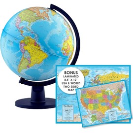 Waypoint Geographic Scout+ With Map, World Globe for Kids, Decorative Classroom Globe with Stand, More than 4000 Places, 12” Interactive Globe, Bonus Map Included, Blue