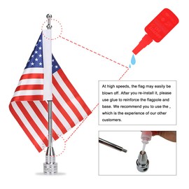 MASION 2Pcs 6" x 10" Motorcycle Flags American Flag for Harley Davidson Yamaha Honda Goldwing CB VTX CBR Chrome Stainless Steel Motorcycle Flagpole Mount fit 1/2 Motorcycle Luggage Rack