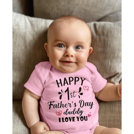 Glimnerize Baby Daddy Happy 1st Father's Day Onesie Infant Cotton Pink Short Sleeve Bodysuit 0-3 Months