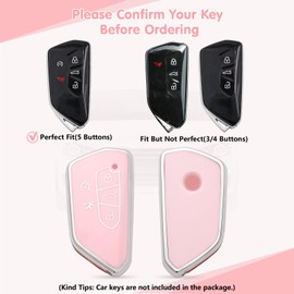 1797 2 Pack Key Fob Cover for VW Volkswagen Atlas ID.4 Golf GTI R 2024 2023 2022 Accessories Pink Bling Car Keychain Case Shell 5 Button Cute TPU