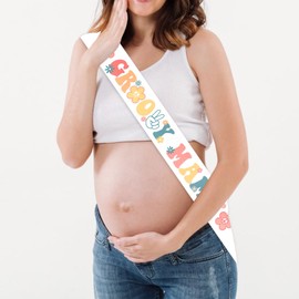 Serencatcher Groovy Baby Shower Sash for Mommy, Groovy Hippie Baby Shower Decoration Sash, Floral Mom To Be Sash With Retro Groovy Mama Letters for Boho Groovy Baby Shower Gender Reveal Party Favors