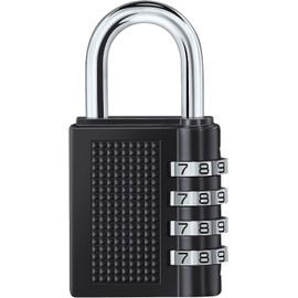 Vinabo Combination Padlock, Combination Lock, 4 Digit Combination Lock, Padlock with Combination Code, High Performance Lock for Locker, Shed School, Gym, Hasp Cabinet (Black)