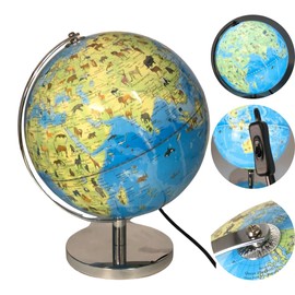 Gleneagles Illuminated Globe for Kids 25cm – Plug-In Light Up World Globe with On/Off Switch Educational Rotating Countries Continents Animals & Landmarks – Night Light for Learning & Decor