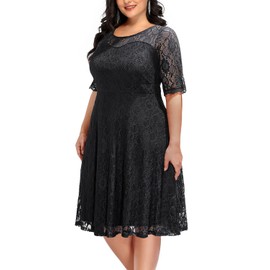 Women Plus Size Lace Dress Short Wedding White Bride Bridal Shower Ivory Cocktail Semi-Formal Midi Sweetheart Neck Dress