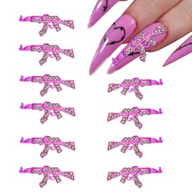 Title: Punk Style Pink Gun Nail Charms 10PCS - 3D Metal Decoration with Crystal Rhinestone for Acrylic Nail
