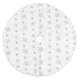 35.4in Christmas Tree Skirt Round Shape Soft Comfortable White Christmas Tree Stand Mat for Home Store Silver