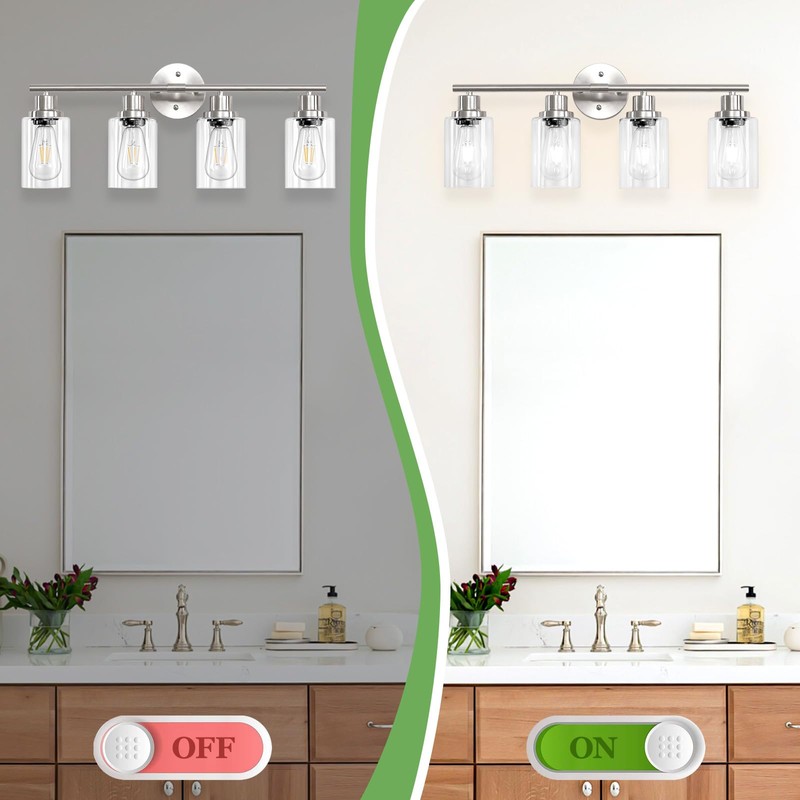 Guliaofo 4-Light Nickel Bathroom Light Fixtures, E26 Modern Vanity Lights
